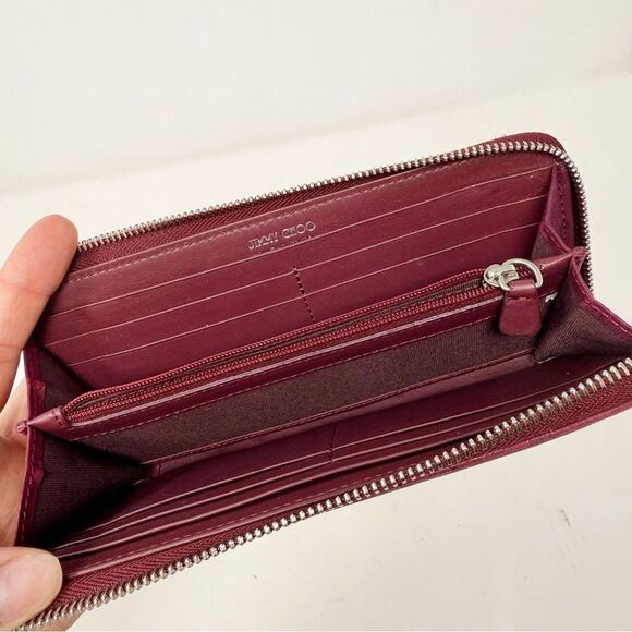 Jimmy Choo Burgundy Star Studded Zip Around Wallet - Picture 5 of 7